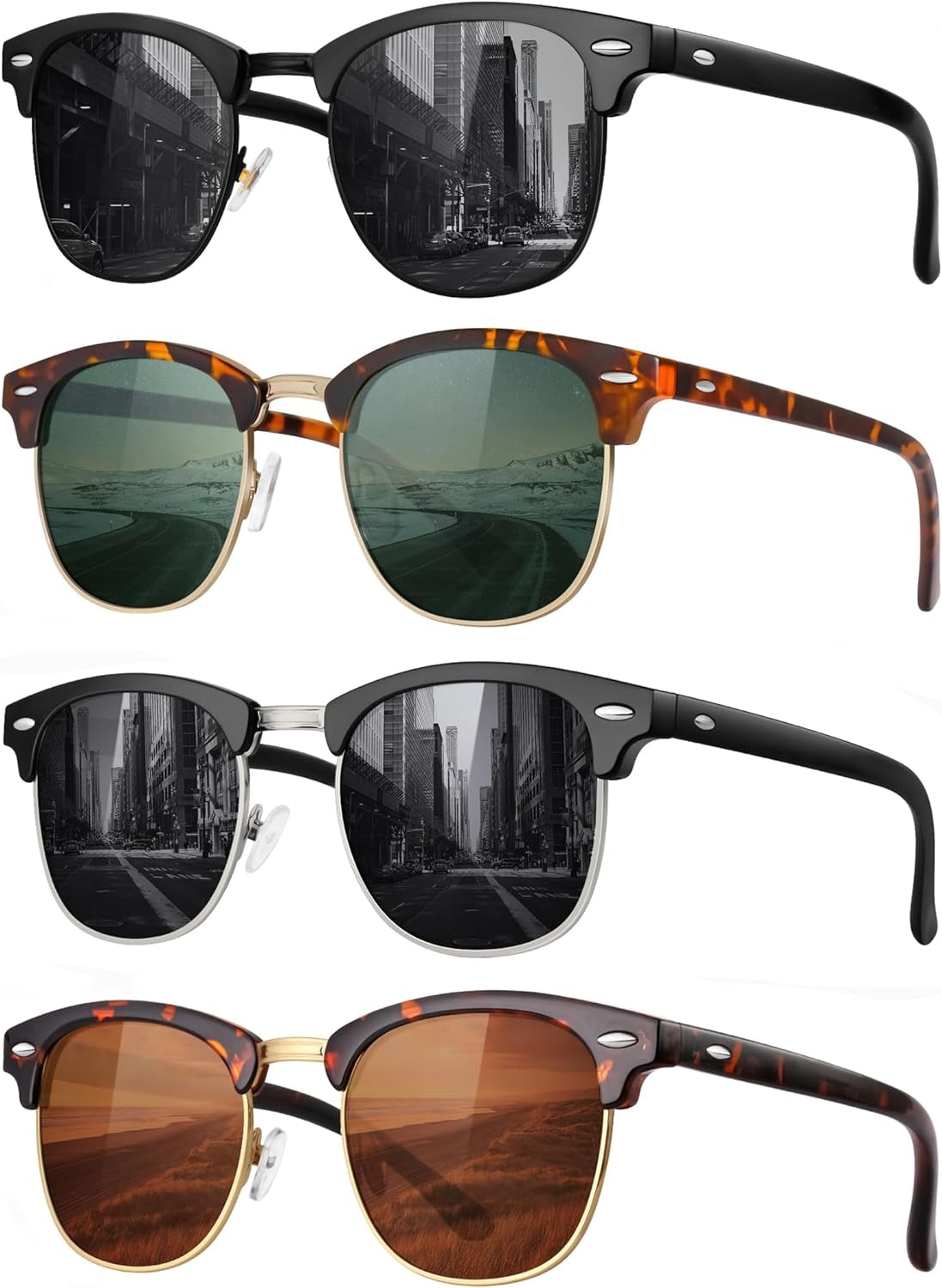 Classic Polarized Sunglasses for Men and Women Retro Style Semi Rimless Frame Sun Glasses 100% UV Protection Goggles
