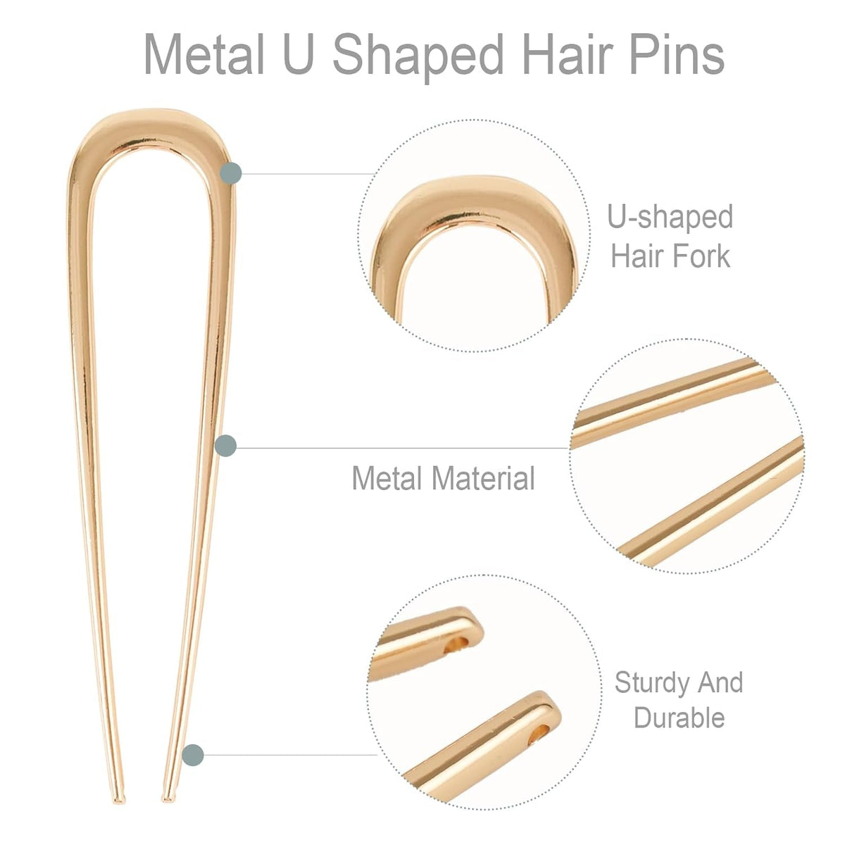 2PCS  U-Shaped Large 5.5 Inch Metal Hair Pins for Women and Girls, Vintage Gold and Silver Hair Pins for Buns, Long and Thick Hair