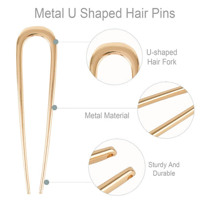 2PCS  U-Shaped Large 5.5 Inch Metal Hair Pins for Women and Girls, Vintage Gold and Silver Hair Pins for Buns, Long and Thick Hair