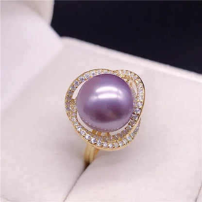925 sterling silver with diamonds natural south sea gold pearl pearl powder ring pearl ring finger ring for girlfriend to send mother