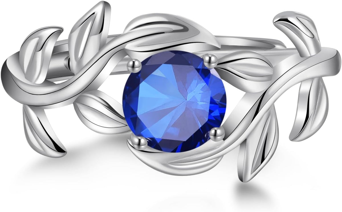 Adjustable Women Leaf|Wheat Grain|Filigree Ring 925 Sterling Silver Created Ruby|Sapphire|Cubic Zirconia Engagement Ring for Women Promise Wedding Ring Anniversary Valentines Open Size 5-9