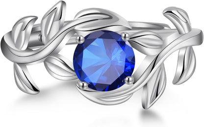 Adjustable Women Leaf|Wheat Grain|Filigree Ring 925 Sterling Silver Created Ruby|Sapphire|Cubic Zirconia Engagement Ring for Women Promise Wedding Ring Anniversary Valentines Open Size 5-9