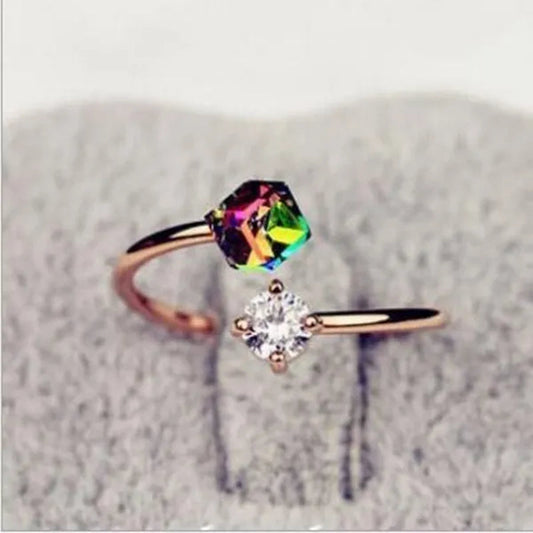 Valentine's Day Gift Fancy Diamond Rose Gold Retro Zircon Ring Korean Fashion Trendy Female Jewelry