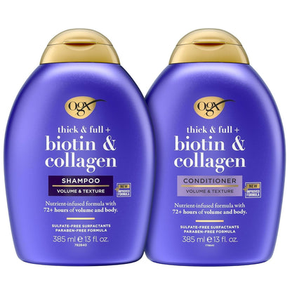 Thick & Full + Biotin & Collagen Shampoo & Conditioner Set, (Packaging May Vary), Purple, 13 Fl Oz (Pack of 2)