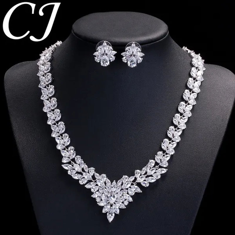 CANDICE White Gold Plated Marquise Red Zirconia Stone Necklace Earrings Sets for Wedding Luxury Party CZ Jewelry Set
