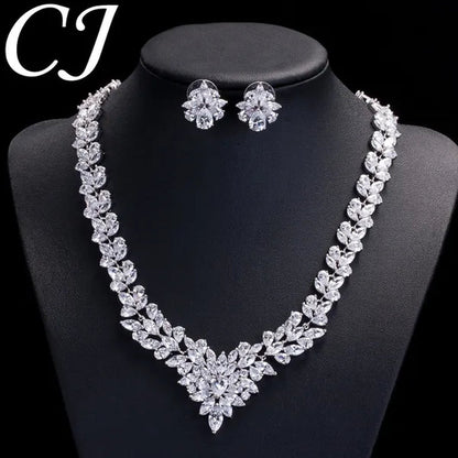 CANDICE White Gold Plated Marquise Red Zirconia Stone Necklace Earrings Sets for Wedding Luxury Party CZ Jewelry Set