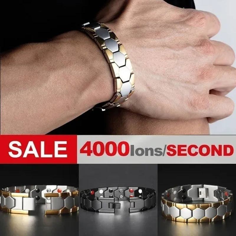 Hot sale! 2020 New Black Mens Energy Bracelet 4000 Gauss Titanium Magnetic Health 4 In 1 Bracelet Bio Therapy Fashion Stainless Steel Bracelet Pulsera De Energía