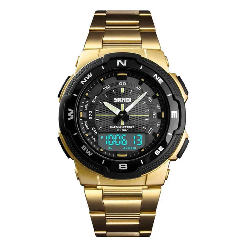 Fashion SKMEI 1370 Men's Digital Watch Outdoor Sports Waterproof Male Business Watches Golden Stainless Steel Wristwatch