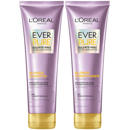 Blonde Sulfate Free Shampoo and Conditioner for Color-Treated Hair, Neutralizes Brass + Balances, Everpure, 8.5 Fl Oz, Set of 2