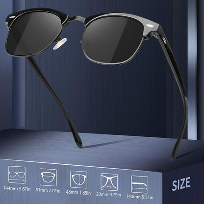 Classic Polarized Sunglasses for Men and Women Retro Style Semi Rimless Frame Sun Glasses 100% UV Protection Goggles