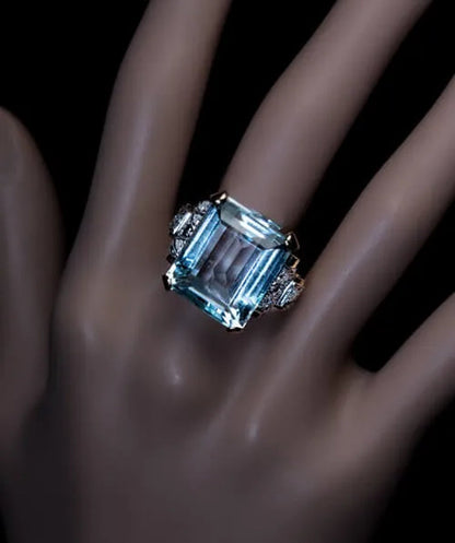 Classic Luxury Fashion Blue Gemstone Square Cut Gold Princess Elgant Lady Finger Ring Engagement Ring for Women Party Fine Jewelry Gift