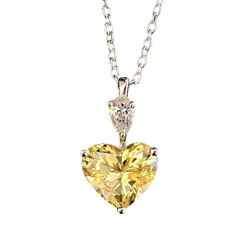 Fashion Women's Silver Plated Chain Necklace Heart-shaped Topaz Natural Diamond Wedding Engagement Party Pendant Necklace Jewelry