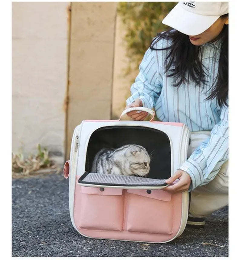 Pet Carrier Backpack Small Medium Dogs Cats Large Space Fits Up To 20 Lbs Pets Foldable Backpack Safety Lock Zipper Breathable Mesh Travel Hiking