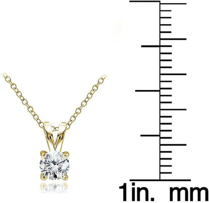 Yellow Gold Flashed Sterling Silver Genuine, Created and Simulated 5Mm round Solitaire Necklace
