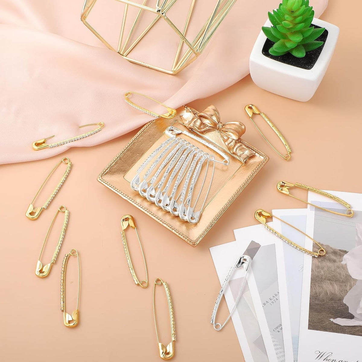 20 Pcs Rhinestone Safety Pin Brooch, Hat Sliver Clips for Women Men Elegant Jewelry Gold Brooches Scarf Sweather Suit Dress Decor Dating Shopping