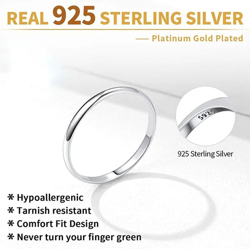 ChicSilver Ring Solid 925 Sterling Silver 2/3mm Thin Plain Dome High Polish Wedding Band Rings for Him and Her Size 4-12