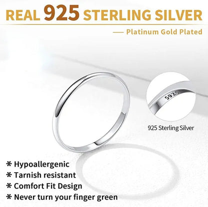 ChicSilver Ring Solid 925 Sterling Silver 2/3mm Thin Plain Dome High Polish Wedding Band Rings for Him and Her Size 4-12