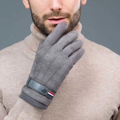 Men's Winter Gloves Suede Warm Split Finger Gloves Outdoor Sport Driving Buckle Design Male Touch Screen Mittens