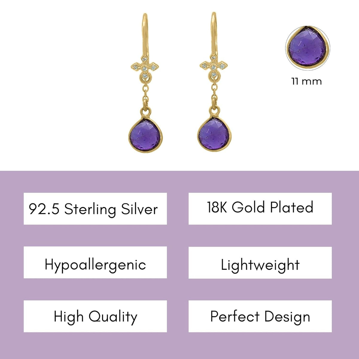 Amethyst Necklace for Women - Authentic 925 Sterling Silver Necklace 18K Gold Jewelry, Dainty Heart Necklace Earring Set for Teen Girls, February Birthstone Gift for Mothers Day