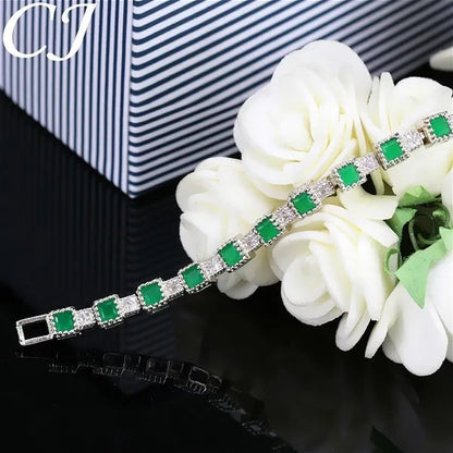 CANDICE Brilliant Square Multicolor Cubic Zirconia Crystal Pave Sterling Silver Plated Fashion Tennis Bracelet For Women Summer Jewelry