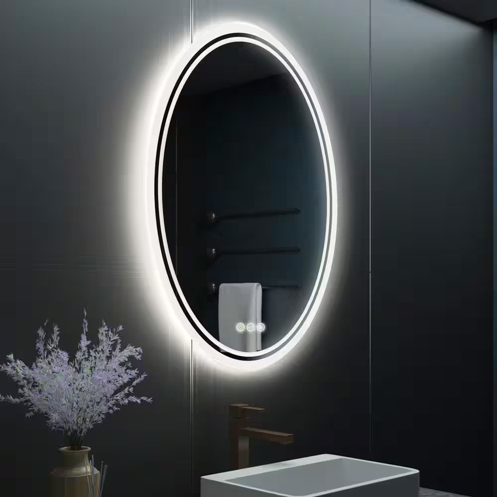 24 In. W X 32 In. H Large Oval Frameless Anti-Fog Backlit 3500-6500K Dimmable LED Wall Bathroom Vanity Mirror Hotel Spa