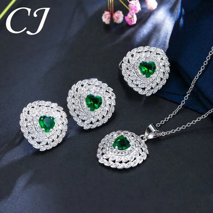 CANDICE 3pcs Love Jewelry Set Micro White CZ Pave Heart Red Crystal Romantic Party Necklace Earrings Ring Sterling Silver Plated Sets for Women Girl Gifts