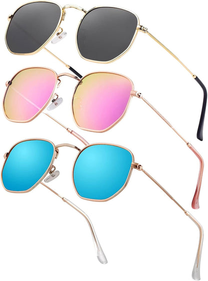 Hipster Hexagonal Polarized Sunglasses Men Women Geometric Square Small Vintage Metal Frame Retro Shade Glasses