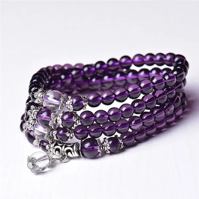 Buddhist Amethyst Bracelet Stones Chakra Dolphin Beaded Prayer Bangle