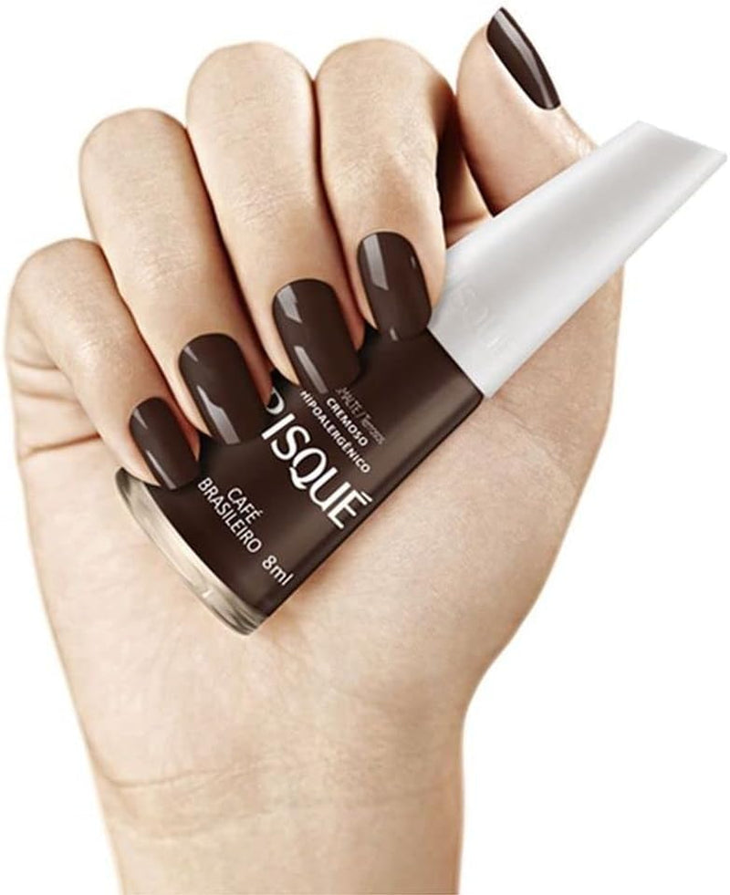 Nail Polish Brown | Esmalte de Unhas | Fast Dry, Hypoallergenic, Long-Lasting, Extra Sparkle, Made in Brazil | Café Brasileiro, 0.3 oz, 8ml