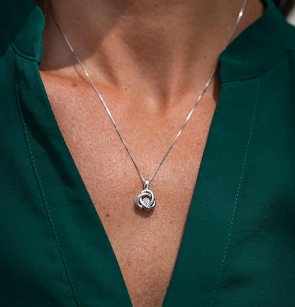 Diamond Pendant Necklace Dancing Diamond Love Knot - Sterling Silver, Yellow Gold Plated Silver, or Rose Gold Plated Silver-Natural Diamond-18 Inch Chain