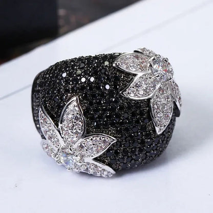 Women's Fashion Jewelry 925 Sterling Silver White and Black Sapphire Engagement Ring Size 6 7 8 9 10