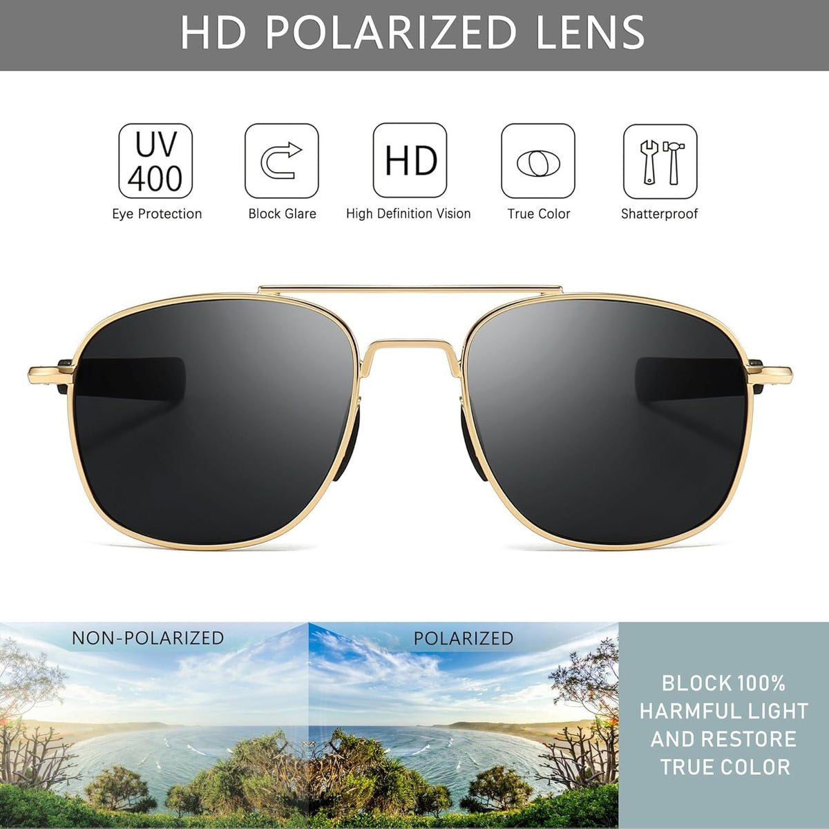 Men'S Military Style Polarized Pilot Aviator Sunglasses Bayonet Temples