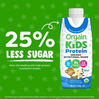 Orgain Kids 8G Protein Organic Nutritional Shake, Vanilla, 8.25 Fl. Oz., 12 Pk.