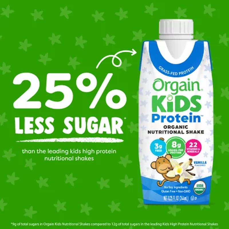 Orgain Kids 8G Protein Organic Nutritional Shake, Vanilla, 8.25 Fl. Oz., 12 Pk.