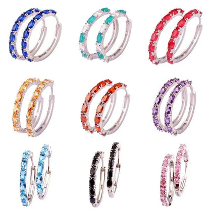 Fashion Women Oval Cut Amethyst Pink & White & Blue Topaz & Black Spinel & Morganite & Sapphire Quartz & Spinel & Emerald & Gemstone Ear Clip Hoop Silver Earrings