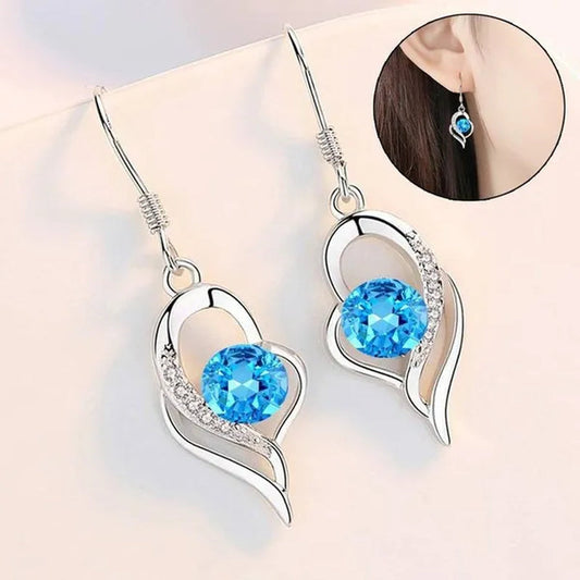 1 Pair Romantic and exquisite 925 standard Sterling Silver Diamond Love Earrings Love Heart Star White Sapphire Diamond Stud Earrings for Women Wedding Engagement Bride Jewelry Gift
