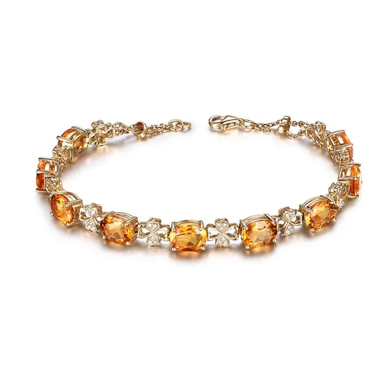 Simple Copper Plated 18k Golden  Citrine Water Drop Pendant Necklace Oval Claw Set Ear Hook Earrings Open-End Ring Flower Petal Inlaid Zircon Bracelets Jewelry Set for Elegant Women