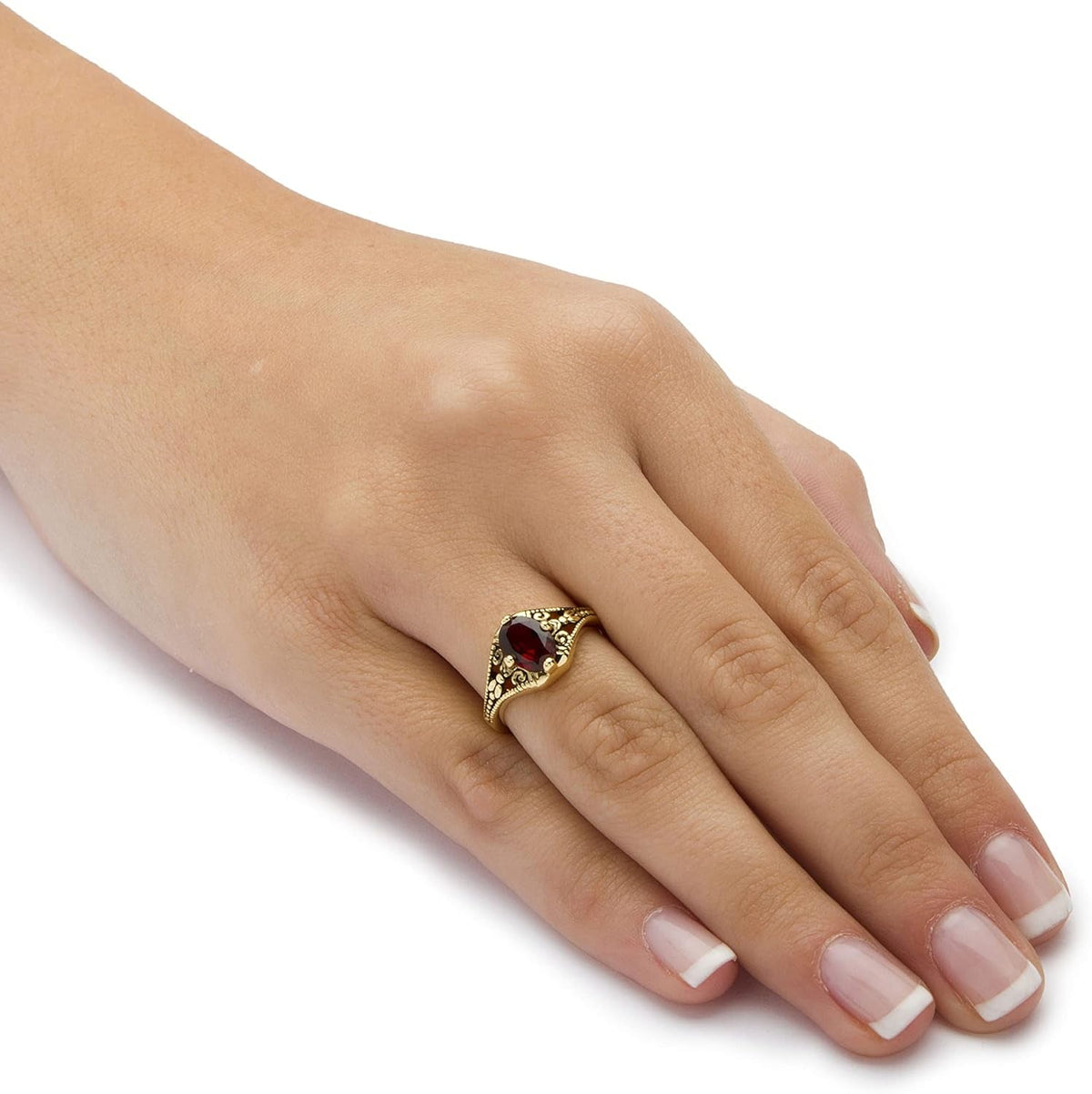 Palmbeach Yellow Gold-Plated Antiqued Oval Cut Genuine Red Garnet Vintage Style Ring Sizes 5-10