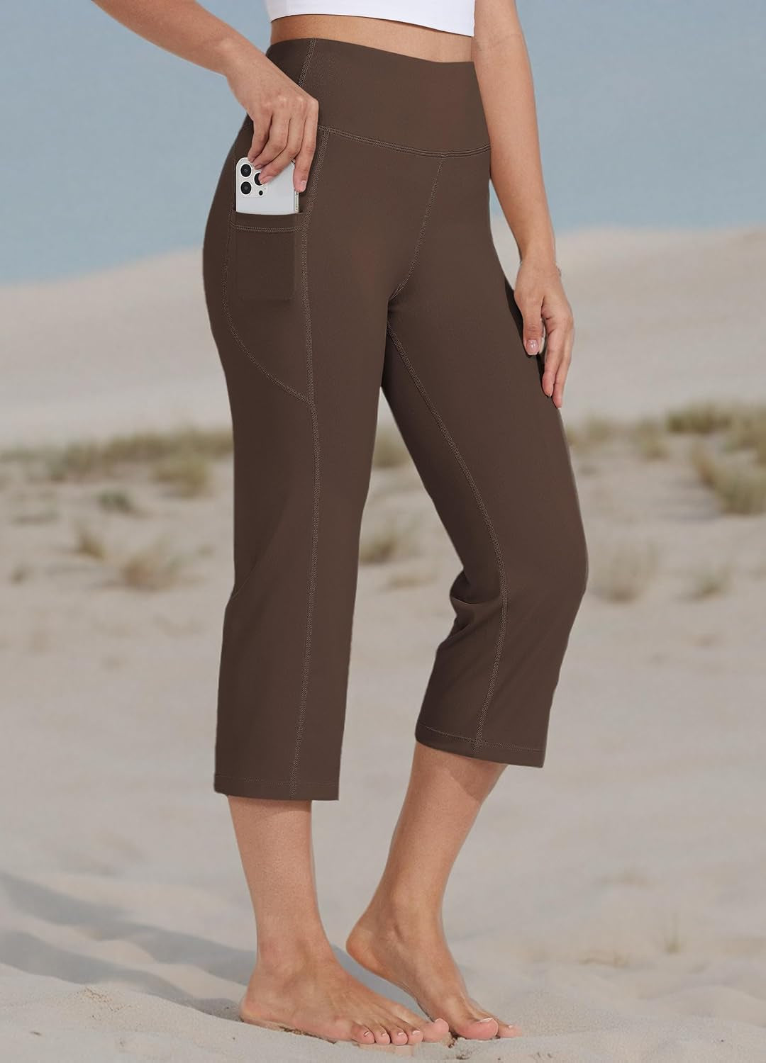 Women'S Yoga Capris Pants High Waist Leggings Crop Athletic Exercise Workout Capris Straight Leg 21"