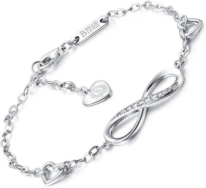 925 Sterling Silver Necklace Bracelet One Sets Forever Love” Infinity Heart Love Jewelry Sets White Gold Plated Diamond Women Necklace Gift for Mother's Day
