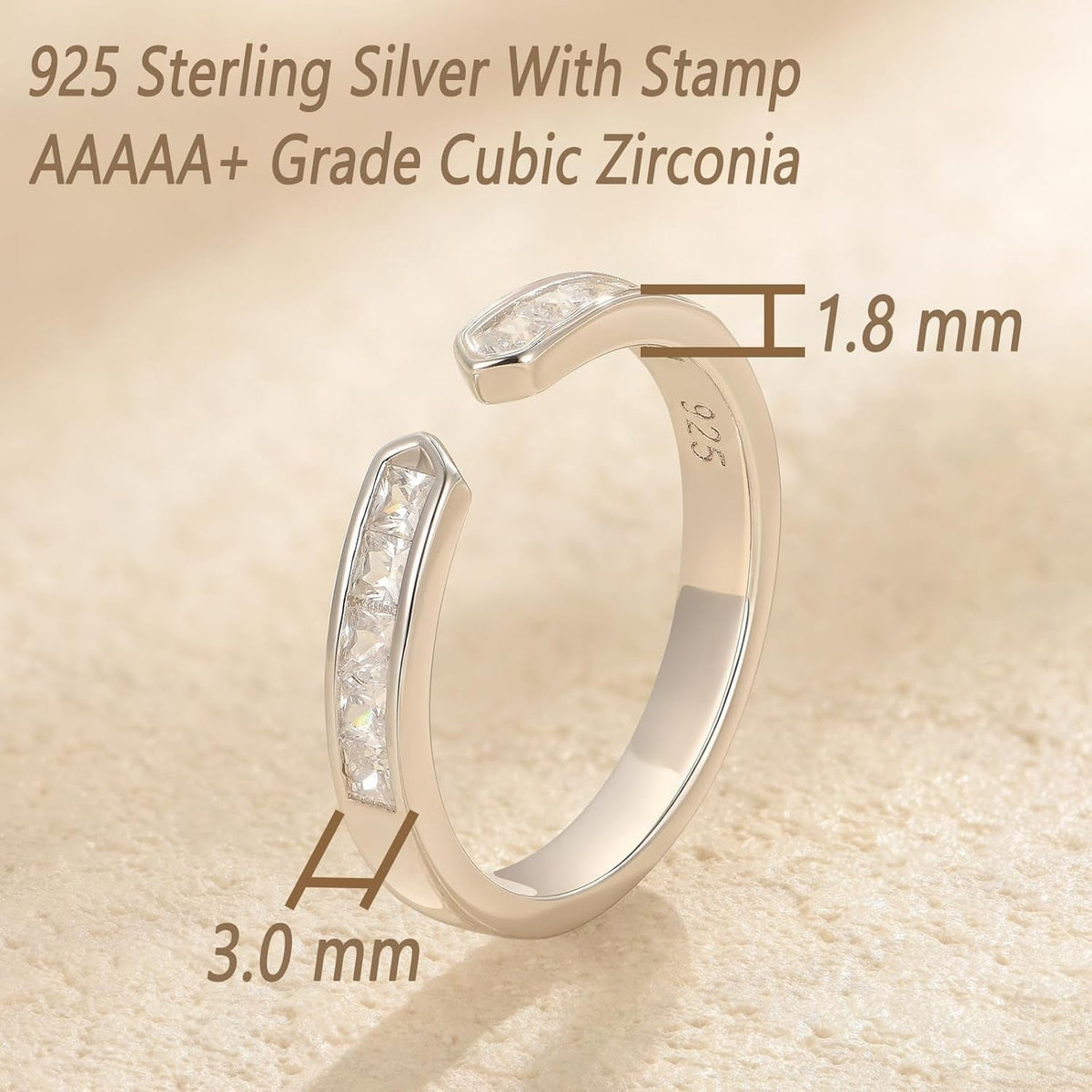 925 Sterling Silver Open Wedding Bands for Women Anniversary Eternity Stackable Rings Cubic Zirconia