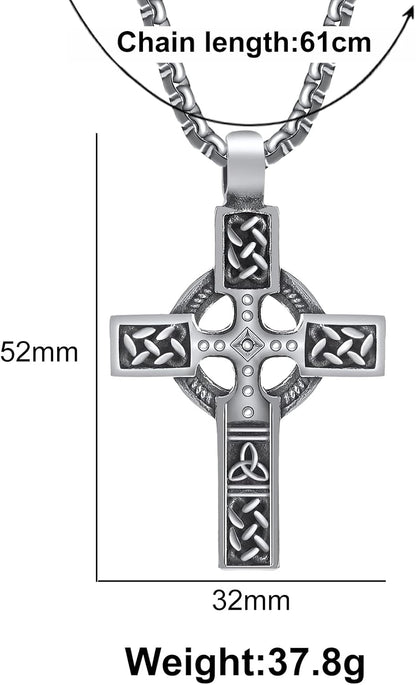 316L Stainless Steel Necklace Jesus Crucifix Cross Necklace for Men Celtic Orthodox Cross Necklace Virgin Mary Pendant Necklace Viking Rune Chain Necklace Religious Christian Jewelry Gifts for Men
