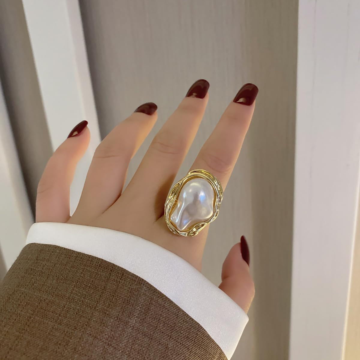 Pearl Ring for Women Promise Stacking Pearl Rings Adjustable Open Pearls Finger Ring Trendy Personality Christmas Pearls Jewerly Prom Dress Jewerly