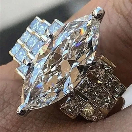 Large 925 Genuine Solid Sterling Silver White Sapphire Diamond Rings Jewelry Bridemaids Gifts Size 6 7 8 9 10 (S925 STAMP)