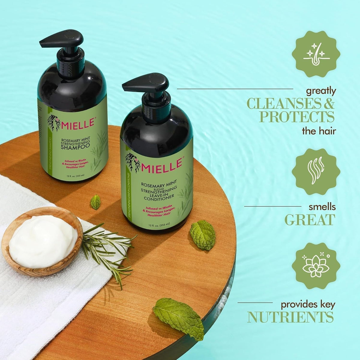 Rosemary Mint Strengthening Shampoo Infused with Biotin, Cleanses and Helps Strengthen Weak and Brittle Hair, 12 Ounces