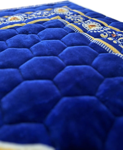 Prayer Rug Muslim Mat Islamic - Padded Very Thick Prayer Rug Sajadah for Men Women with Islam Prayer Beads for Eid Travel Ramadan, Soft and Luxury (Royal Blue)
