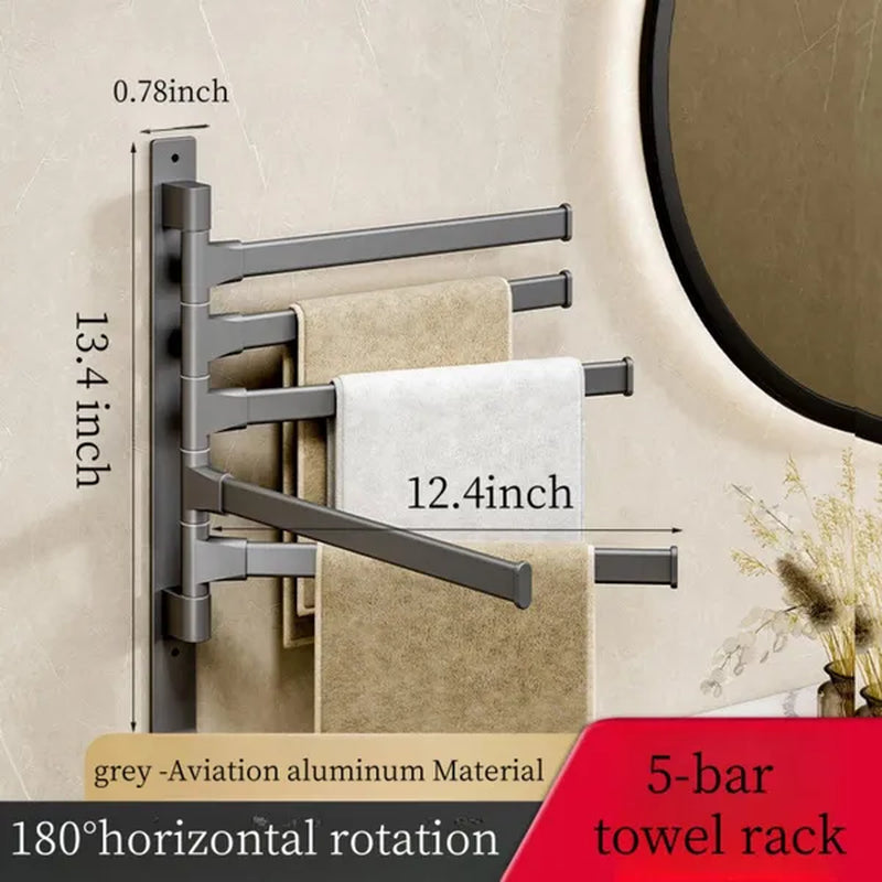 2024 New Wall Mounted 180° Swivel Multi-bar towel rack Towel Hanging Holder for Bathroom with Hook