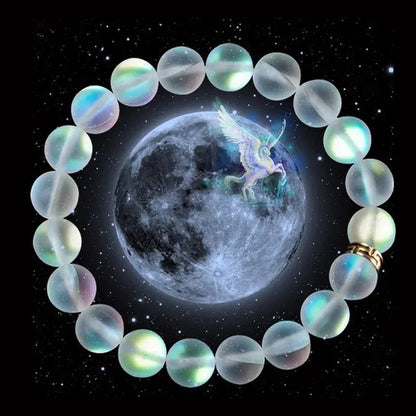 Mermaid Glass Quartz Glowing Aura Moonstone Matte 8mm Bracelet
