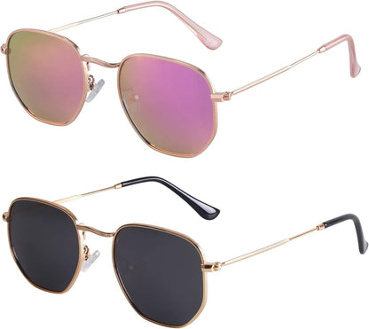 Hipster Hexagonal Polarized Sunglasses Men Women Geometric Square Small Vintage Metal Frame Retro Shade Glasses