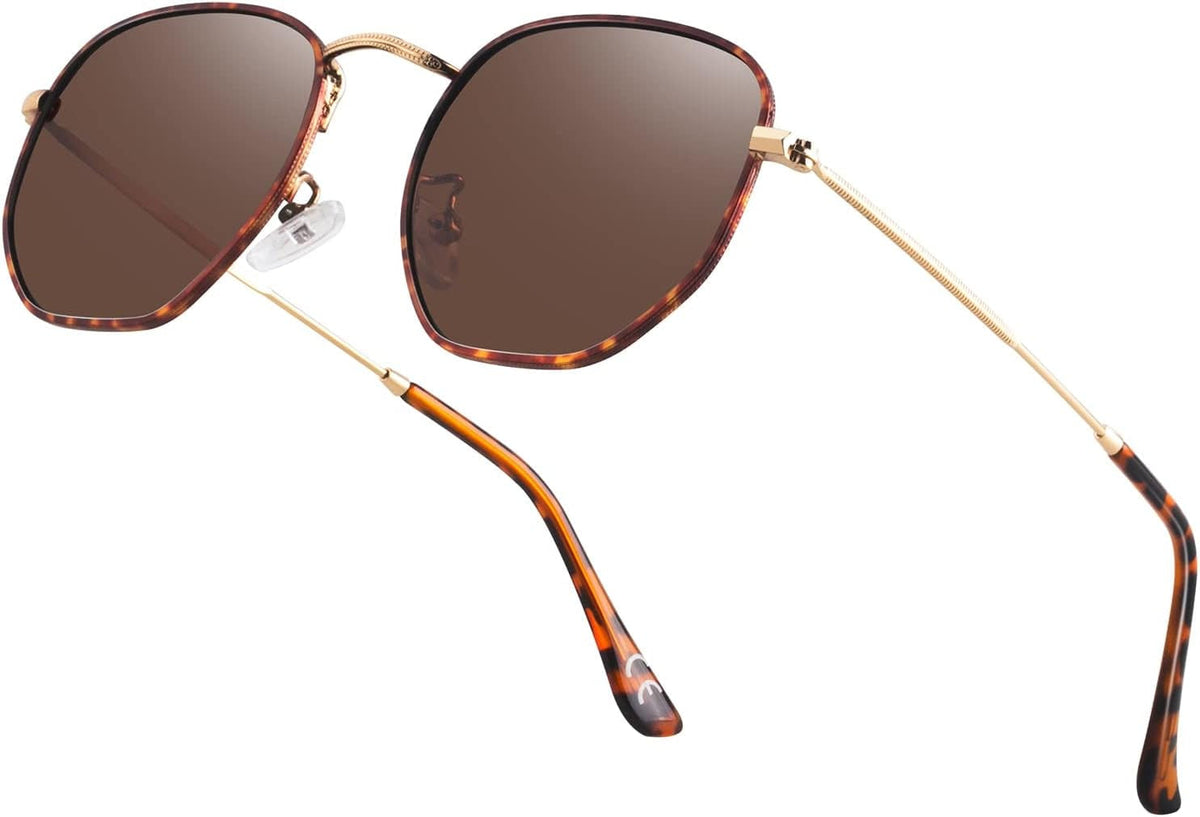 Hipster Hexagonal Polarized Sunglasses Men Women Geometric Square Small Vintage Metal Frame Retro Shade Glasses